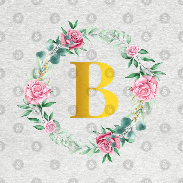 Floral Initial Wreath Monogram letter B by MyArtCornerShop